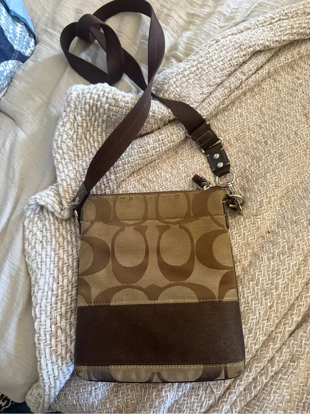 Vintage Coach Signature Canvas Brown Crossbody Bag